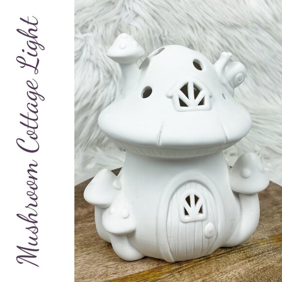 CERAMIC MUSHROOM SNAIL FAIRY HOUSE LIGHT LAMP READY TO PAINT - Picture 1 of 10